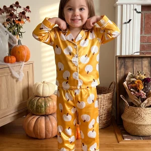 Pumpkin Long-Sleeve-Tops Pajamas Set