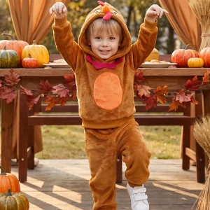 Baby Sleeve-Turkey-Hooded Long Pants