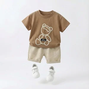 2PCS Cotton Cute Bear Print Short Sleeve T-Shirt