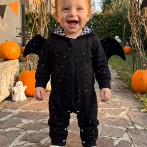 Black Bat Halloween Long Sleeve Zip Up Up Hooded